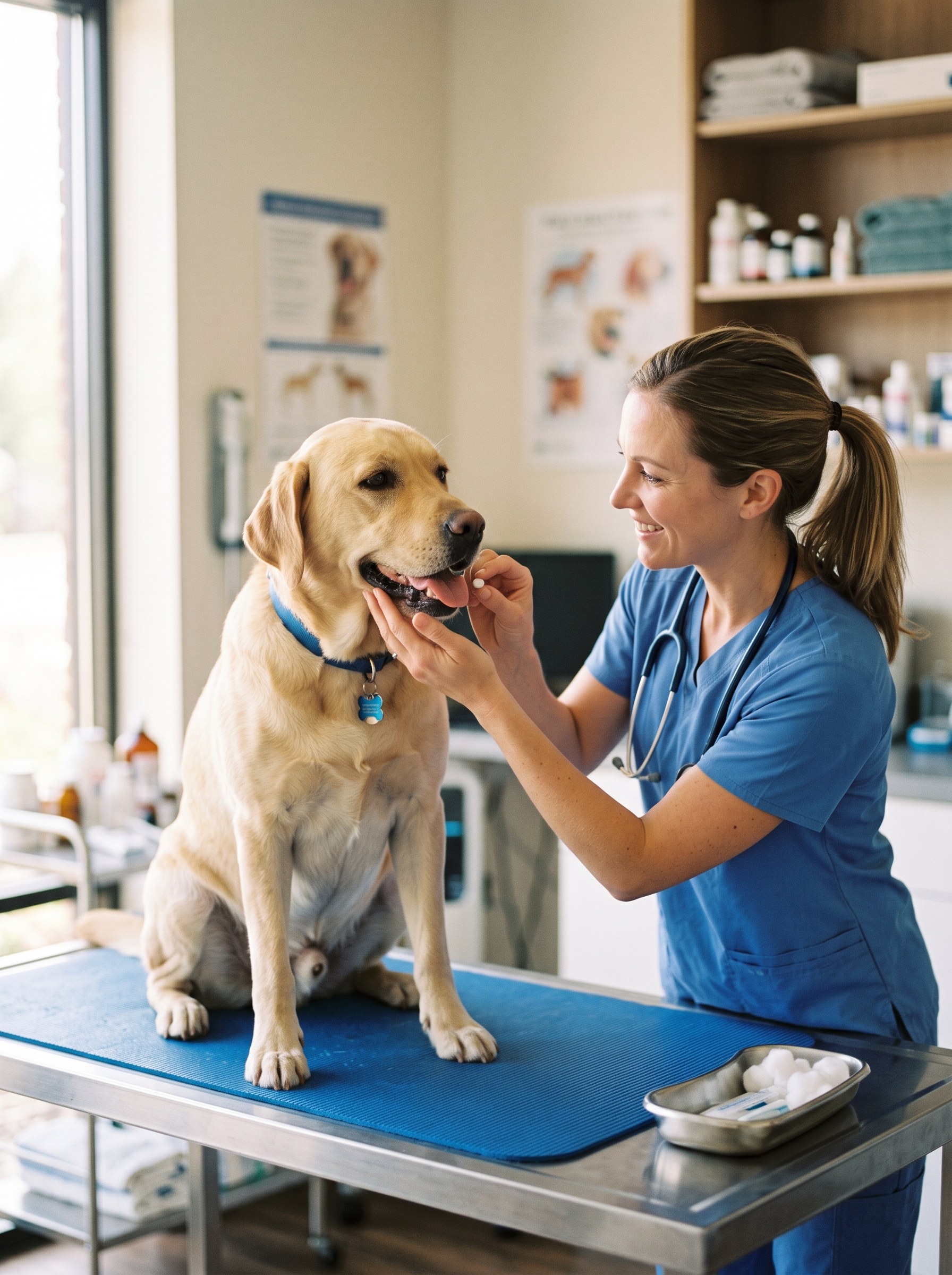Veterinario administrando desparasitante a un perro