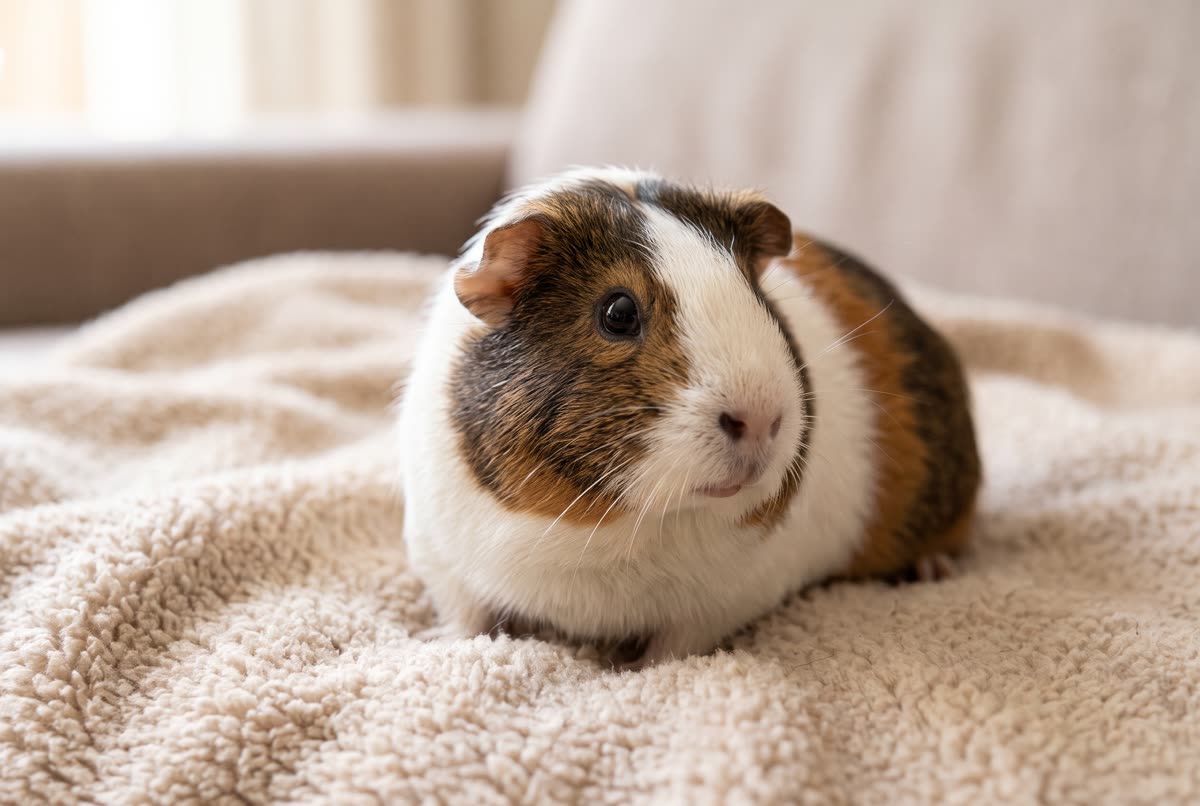 Cobaya tranquila sobre una manta suave
